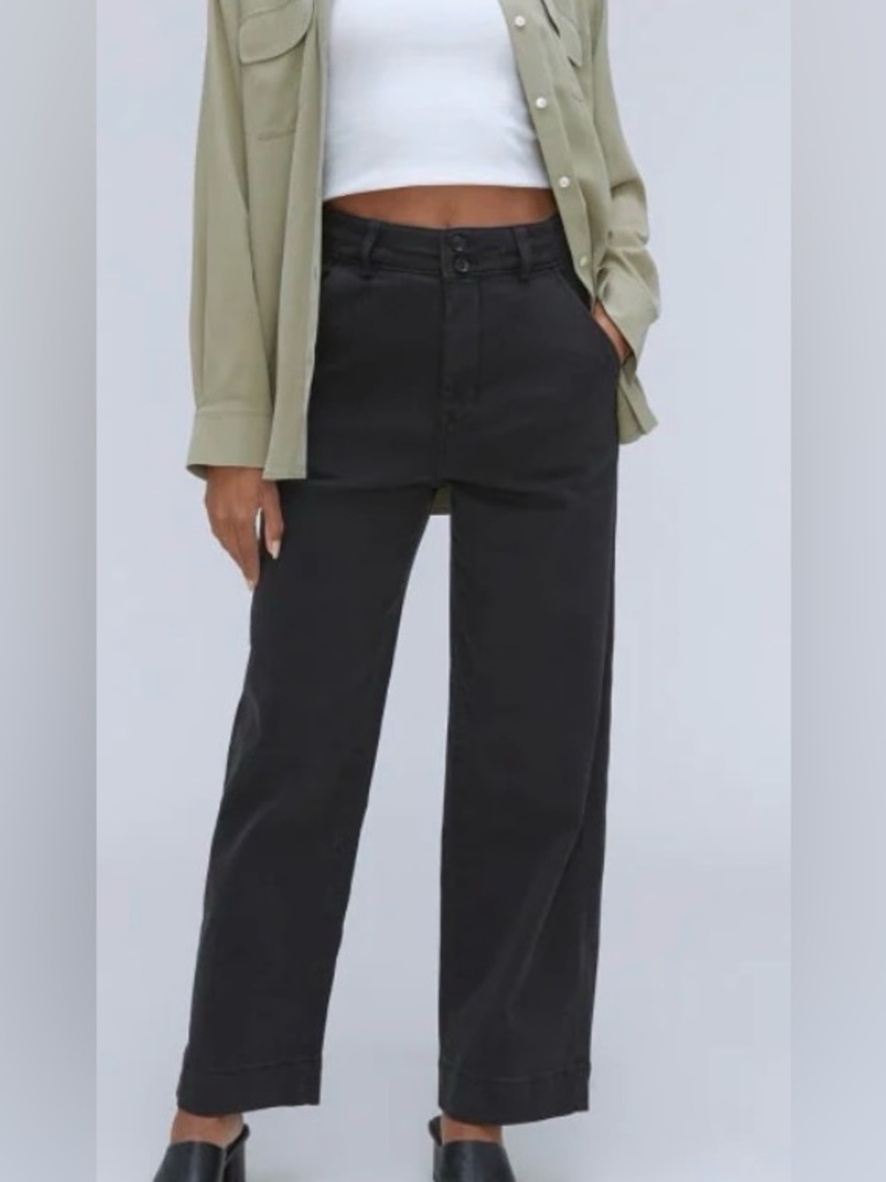 Everlane Organic Cotton High-Rise Wide Leg Pant  - Black